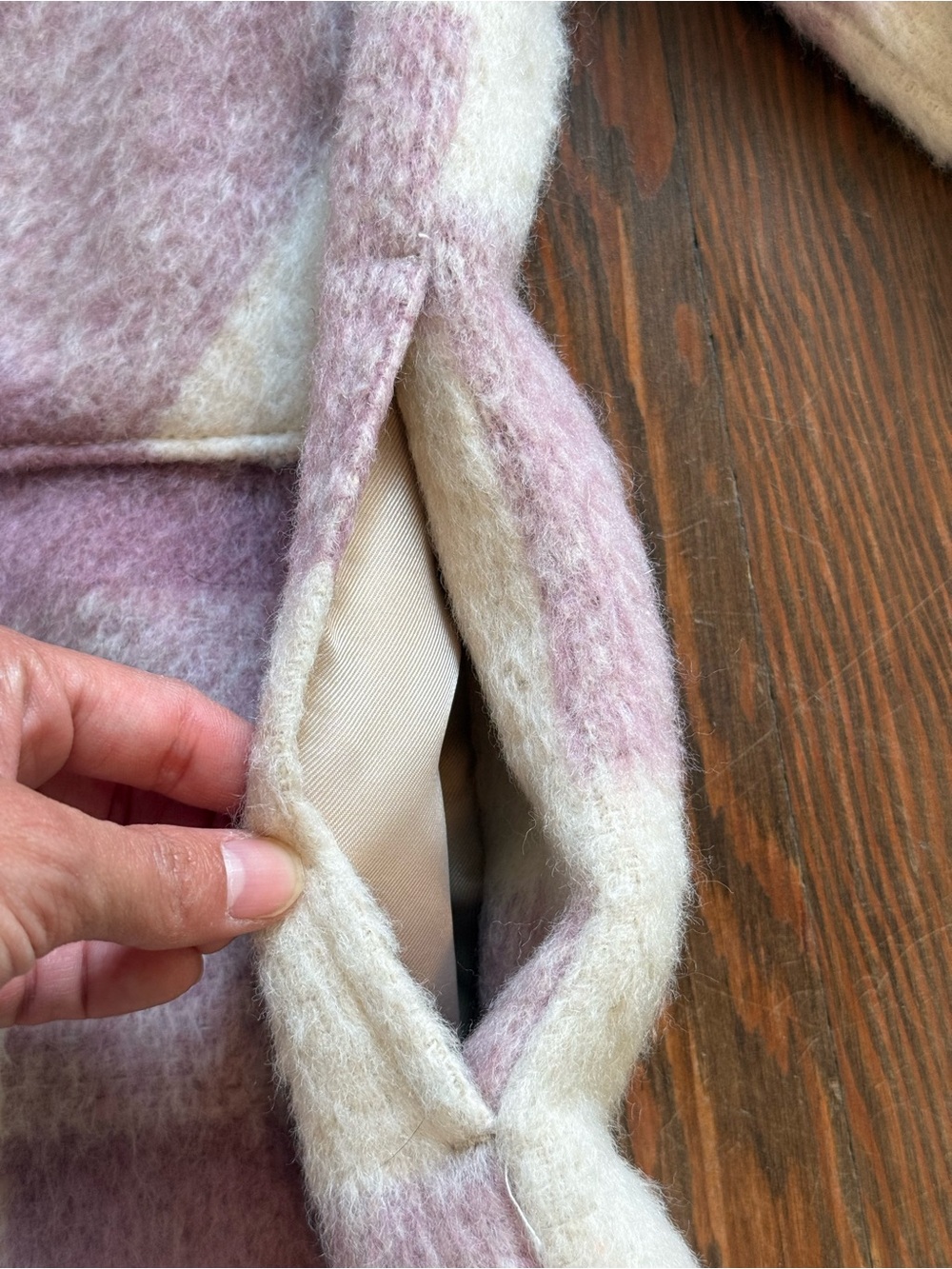 Abercrombie & Fitch Plaid Wool-Blend Pea Coat in Pink and Cream - Picture 5 of 10